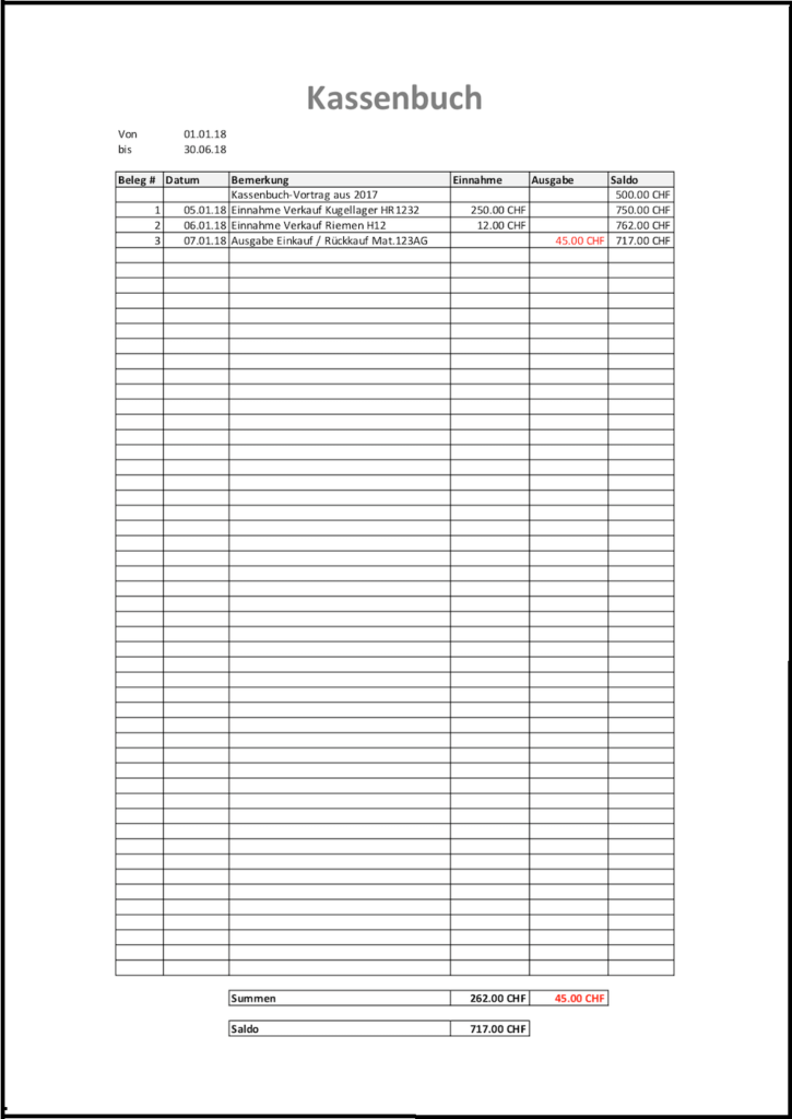 Kassenbuch Seite Ausdrucken | Kalender