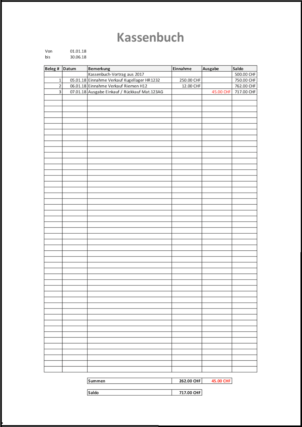 Kassenbericht Kassenbuch Vorlage Zum Ausdrucken Pdf