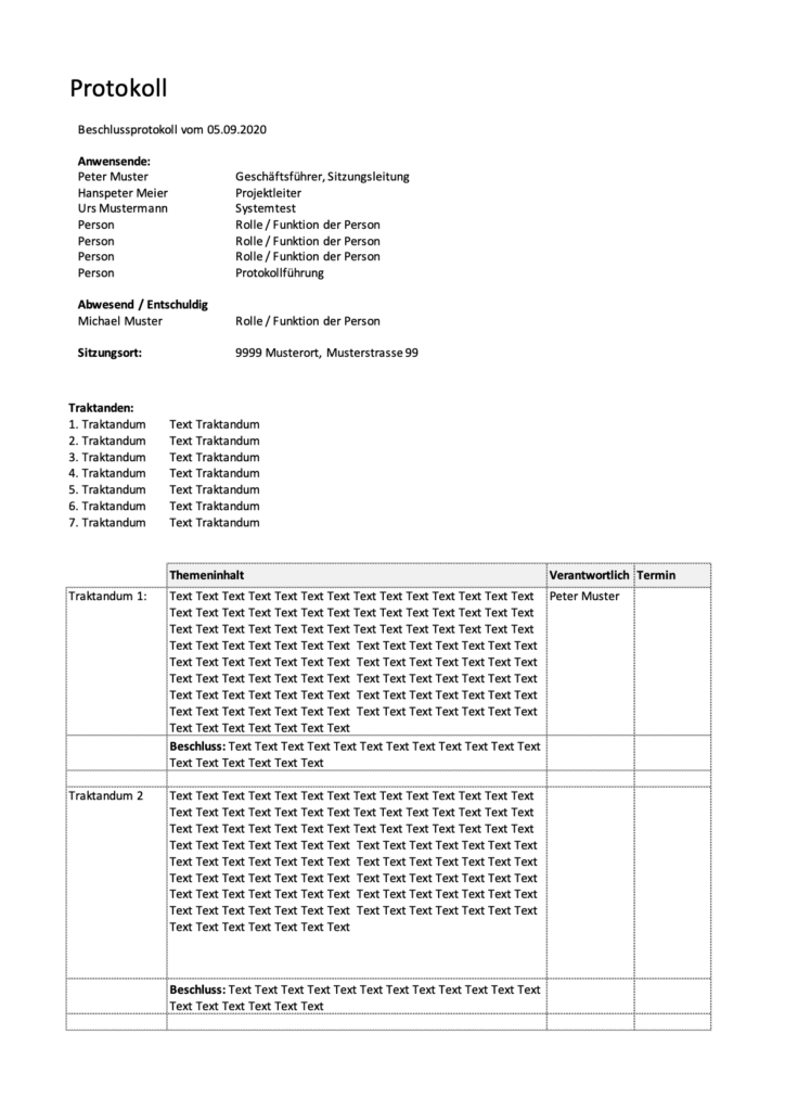 Gratis Protokollvorlage Für Sitzungen & Meetings | Word & Excel