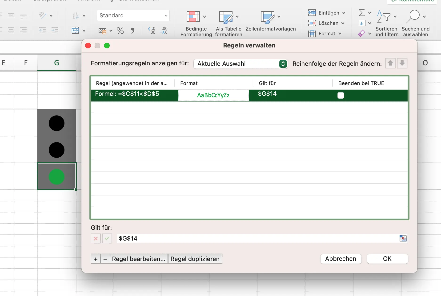 Ampel in Excel mit Bedingter Formatierung