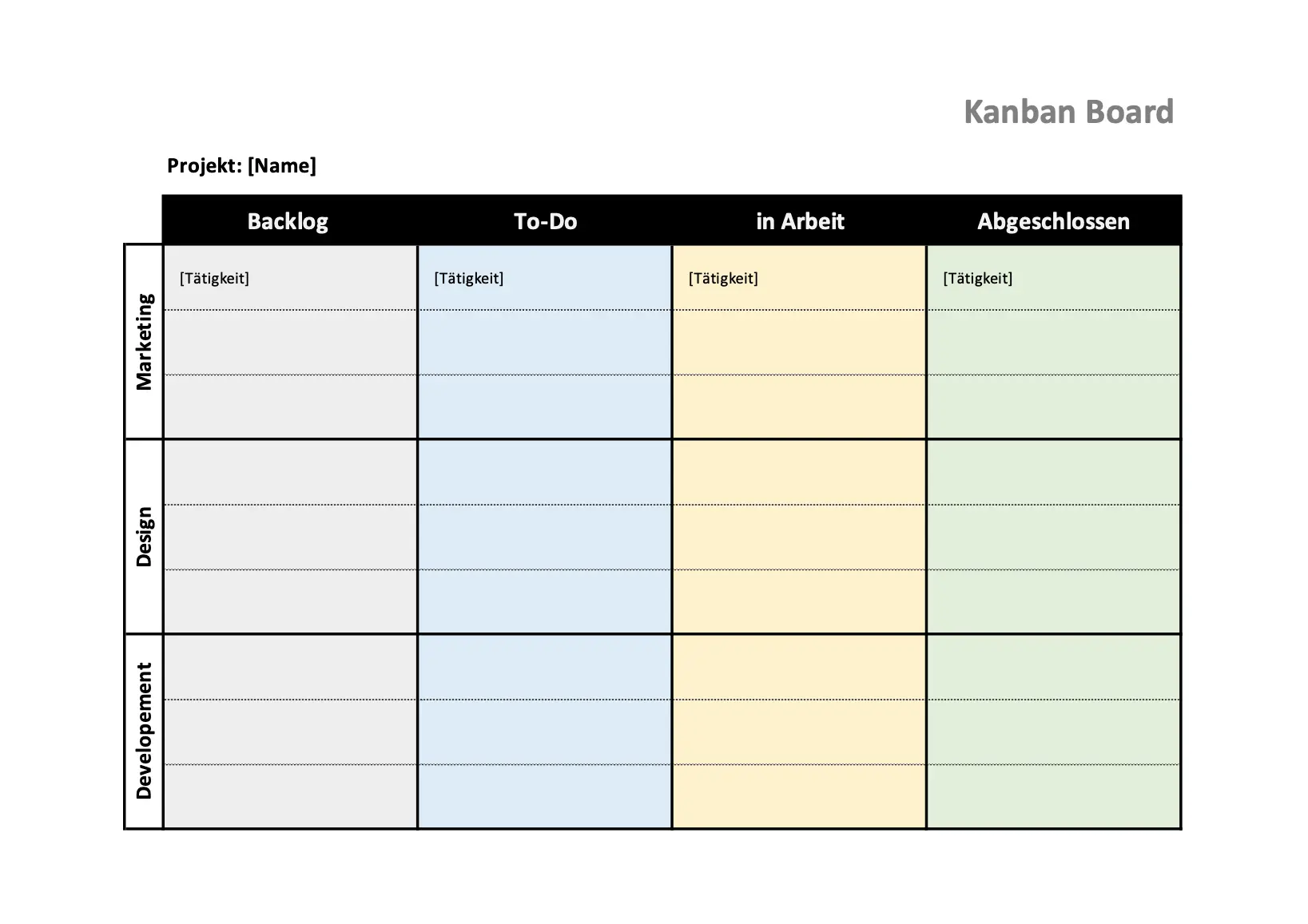 KANBAN Board Vorlage Excel