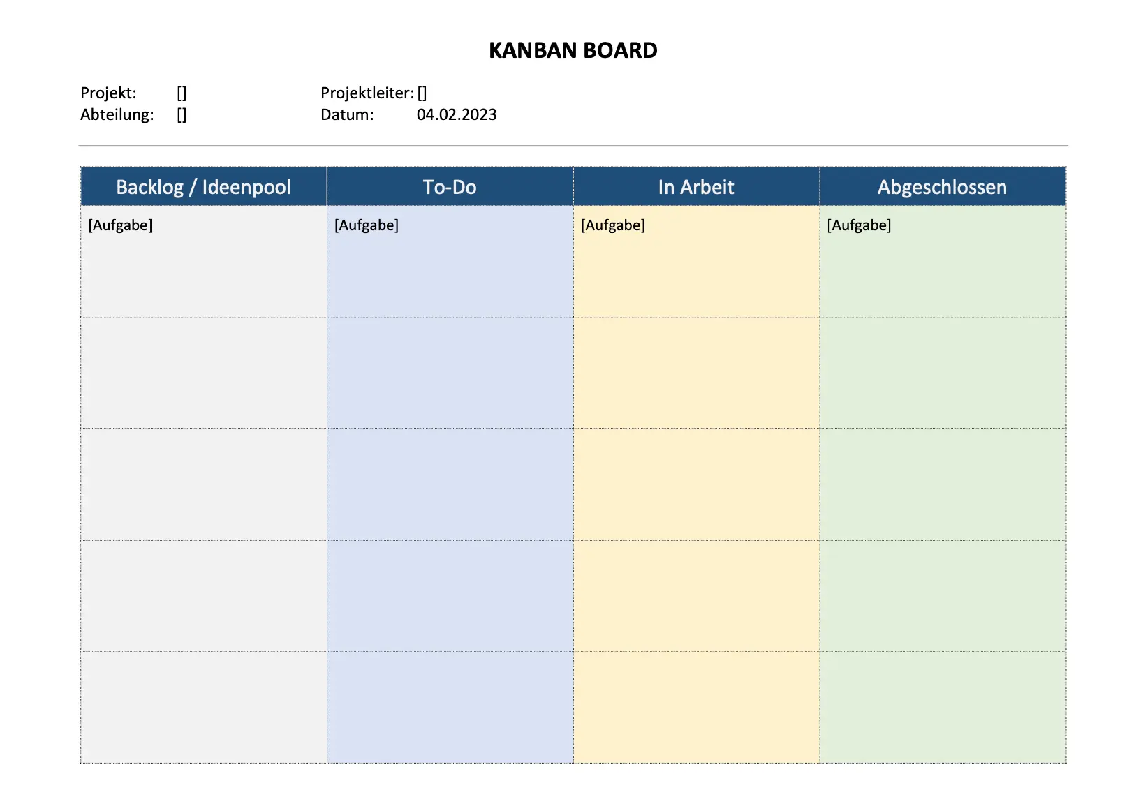 KANBAN Board Vorlage Word