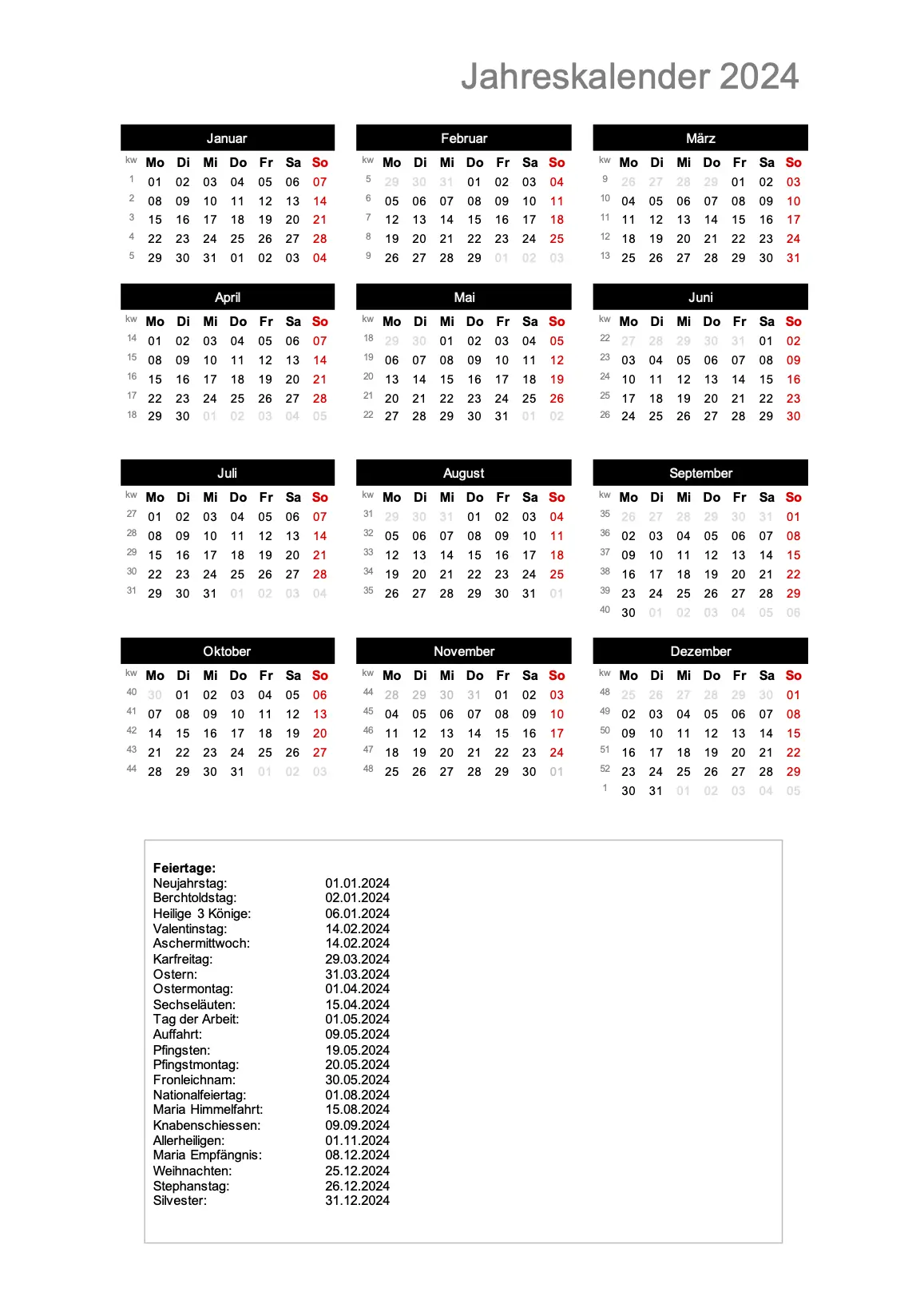 Jahreskalender 2024 im Hochformat
Download
