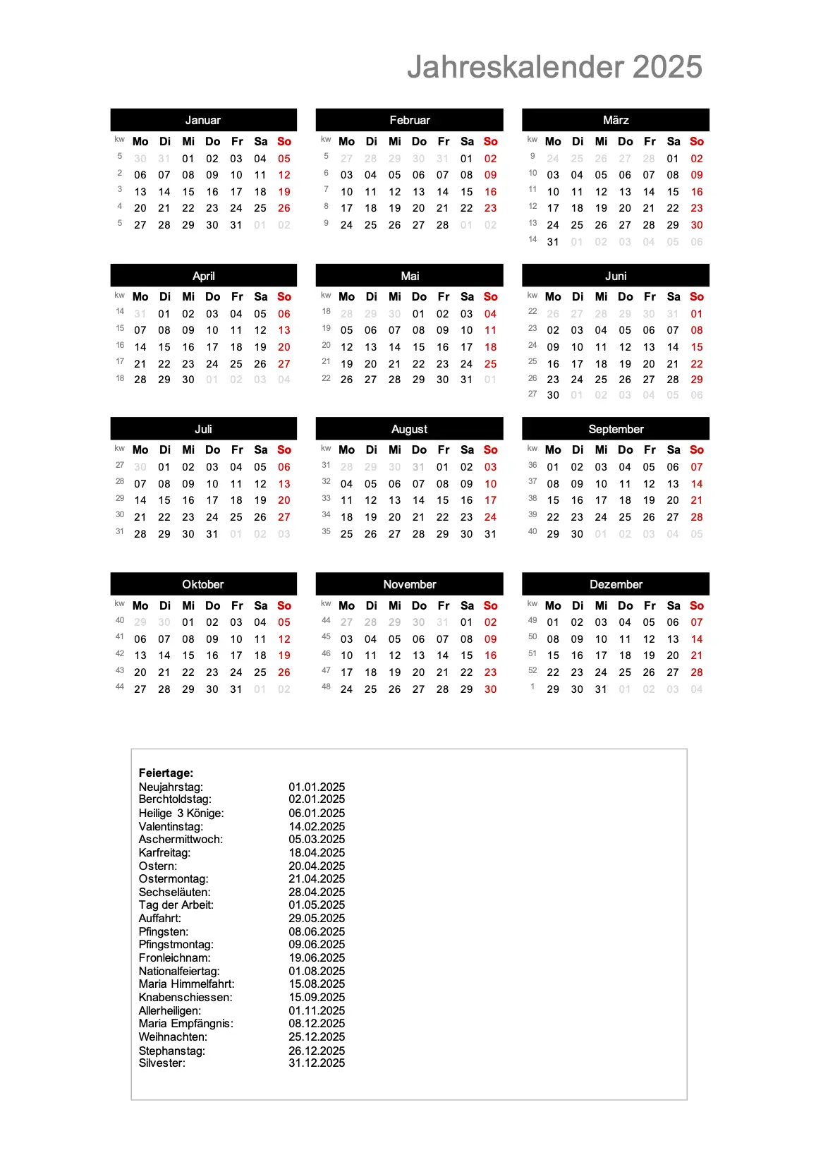 Jahreskalender 2025 im Hochformat
Download