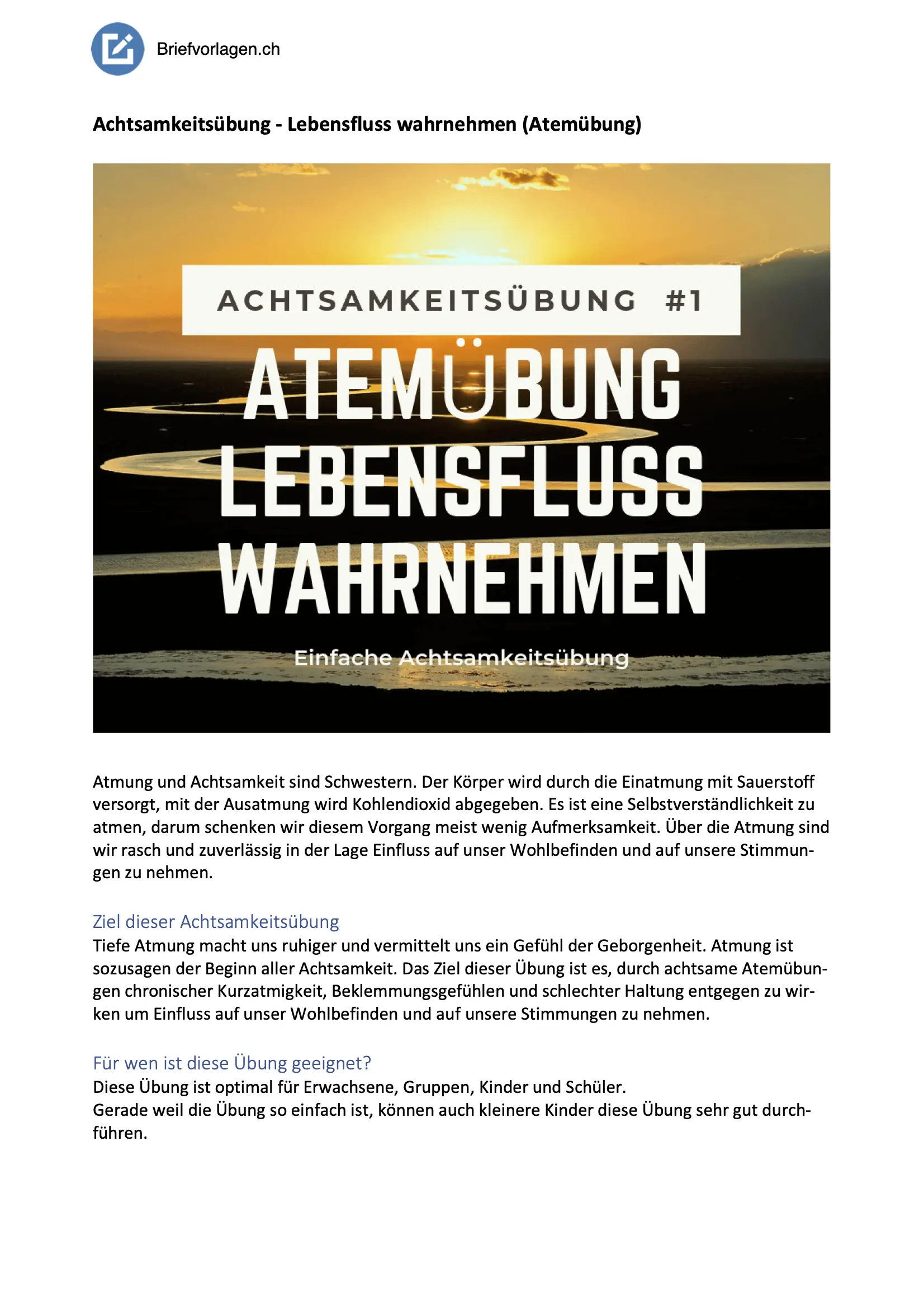 Achtsamkeitsübung 1 - Lebensfluss wahrnehmen