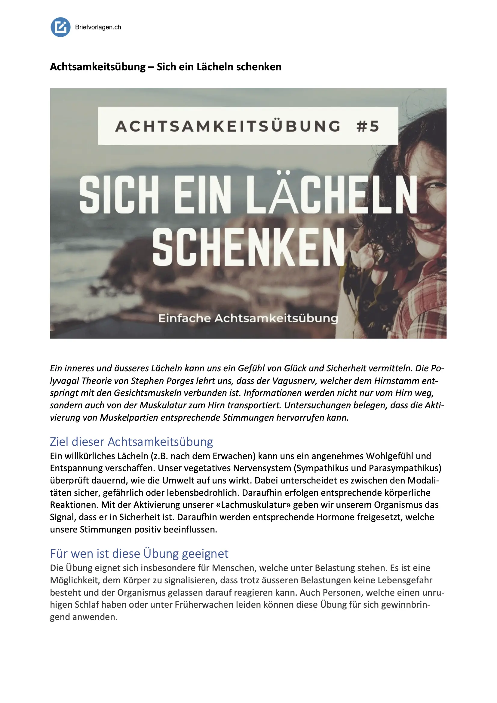 Achtsamkeitsübung 3 - Sich ein Lächseln schenken