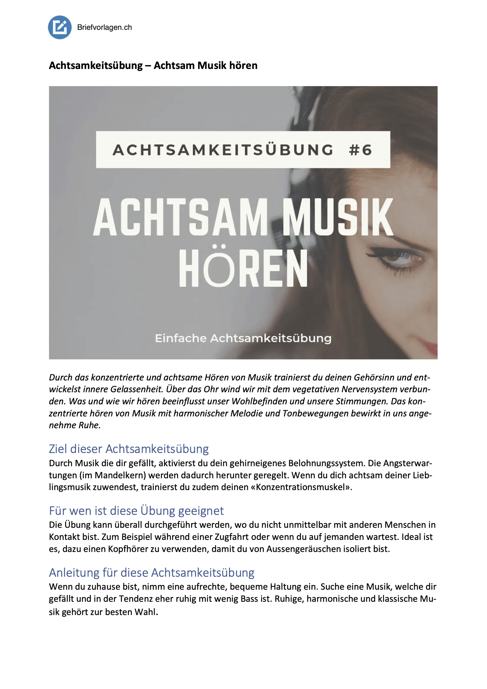Achtsamkeitsübung 4 - Achtsam Musik hören