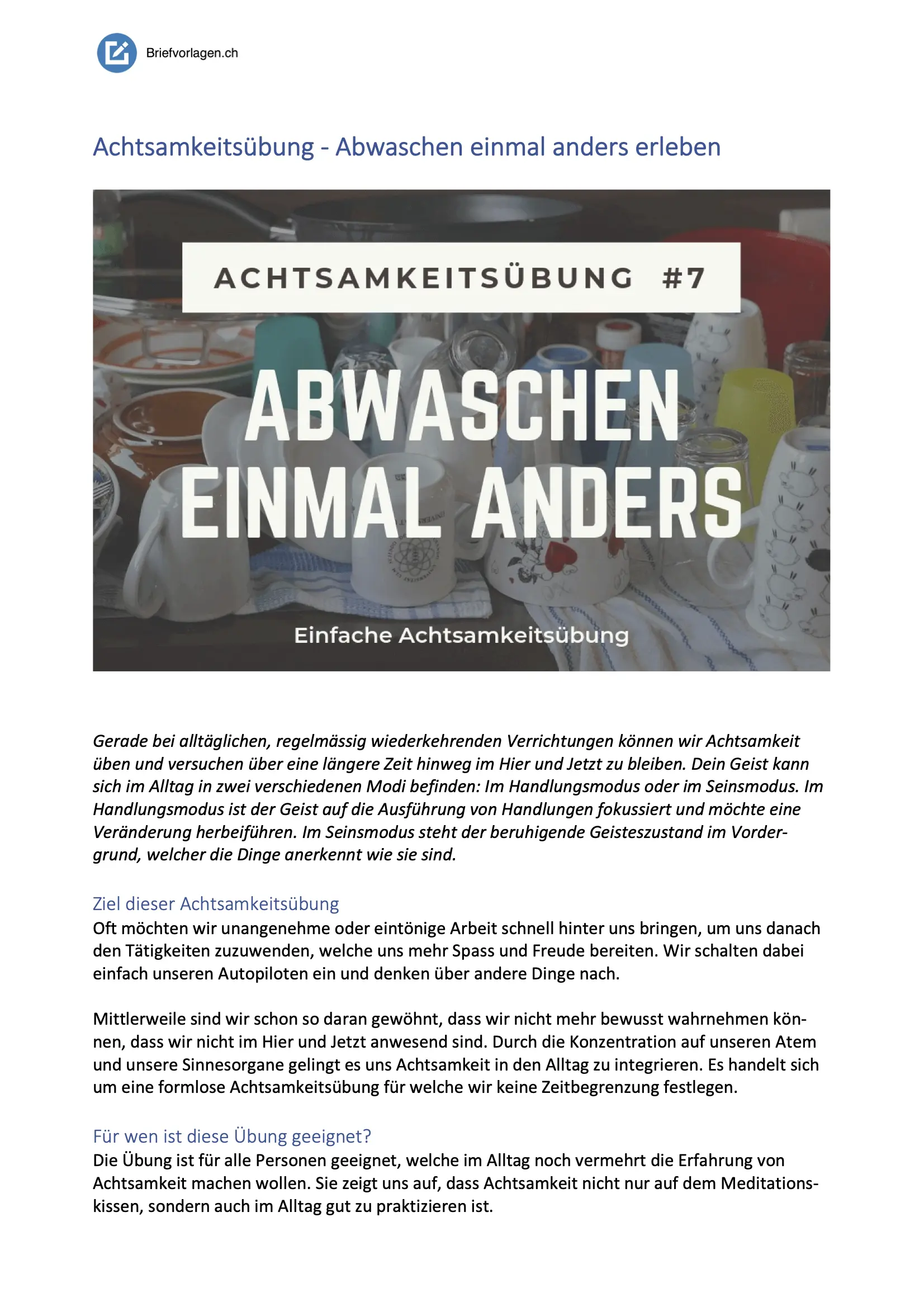Achtsamkeitsübung 5 - Achtsam abwaschen