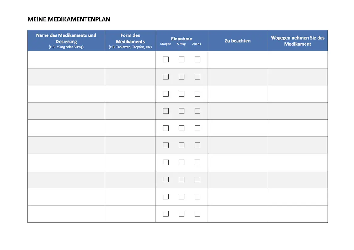 Medikamentenplan Vorlage Medikamentenplan Vorlage